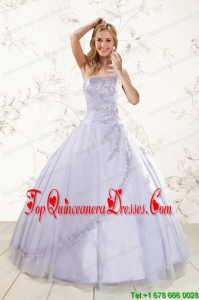 2015 Cheap Strapless Lavender Quinceanera Dresses with Appliques