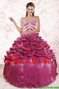 2015 Puffy Appliques Quinceanera Dresses with Spaghetti Straps
