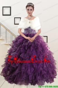 2015 Puffy Beading and Ruffles Quinceanera Dresses in Purple