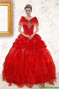 Puffy Sweetheart Beading Quinceanera Dresses in Red