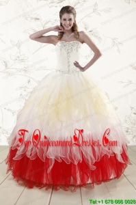 2015 Puffy Sweetheart Ruffled Quinceanera Dresses with Beading
