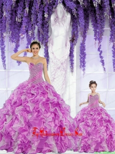 2015 Fashionable Organza Beading and Ruffles Princesita Dress in Fuchsia