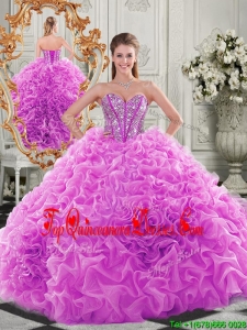 Affordable Puffy Skirt Beaded Bodice and Ruffled Quinceanera Dress in Fuchsia