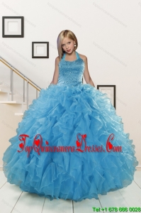 2015 Exclusive Beading and Ruffles Aqua Blue Flower Girl Dress