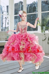 2015 Gorgeous Beading and Ruffles Flower Girl Dress in Pink and Gold