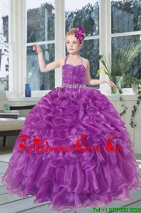 2015 Romantic Beading and Ruffles Organza Little Girl Pageant Dress with Halter