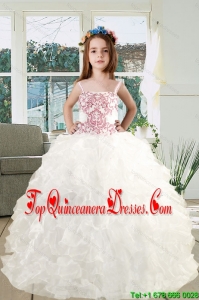 2015 Spaghetti Straps Embroidery Ruffles White Organza Little Girl Pageant Dress