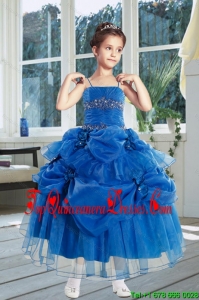 Ball Gown 2015 Royal Blue Little Girl Pageant Dress with Ruffles and Hand Made Flowers