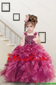 Custom Made Burgundy Little Girl Dress with Beading and Ruffles for 2015