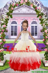 Newest Beading White and Red Little Girl Dress for 2015