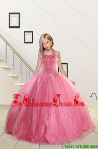 Top Seller Beading and Sequins Baby Pink Flower Girl Dress for 2015 Spring