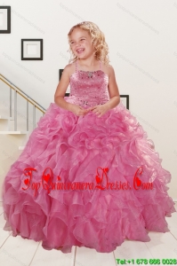 Trendy Pink Little Girl Dress with Beading and Ruffles for 2015 Spring