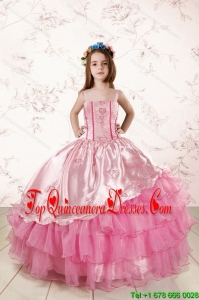 Unique Appliques and Ruffled Layers Little Girl Dress in Baby Pink