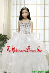 White Ball Gown Halter 2015 Little Girl Pageant Dress with Beading and Ruffles