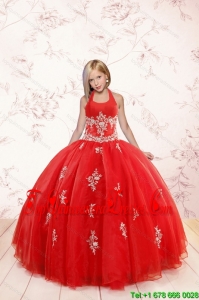 2015 Fashionable Appliques Red Little Girl Pageant Dress