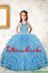 Fashionable Beading and Ruffles Little Girl Dress in Aqua Blue