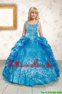 Luxurious Ruffles and Pick Ups Little Girl Pageant Dress in Blue