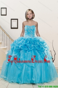 Popular Aqua Blue Little Girl Pageant Dress with Appliques and Pick Ups for 2015