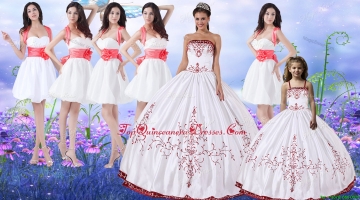 Classical Puffy Skirt Strapless Quinceanera Dress and Popular Embroidered Mini Quinceanera Dress and Best Red and White Short Dama Dresses