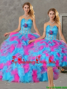 Romantic Hand Made Flowers and Ruffled Big Puffy Detachable Quinceanera Skirts in Blue and Pink