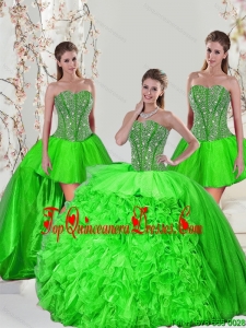 Detachable and Fashionable Beading and Ruffles Quince Dresses in Spring Green for 2015