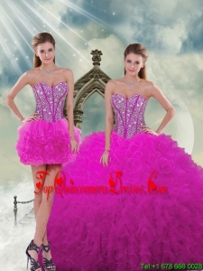 Detachable and Fashionable Luxurious Quinceanera Dresses with Beading and Ruffles in Fuchsia for 2015 Spring