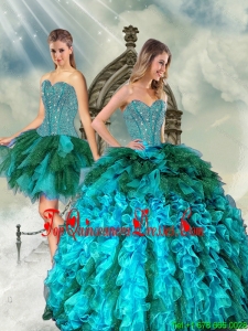 Detachable and Fashionable Multi Color Beading and Ruffles Sweet 15 Dresses for 2015
