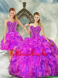 2015 Most Popular Fuchsia and Lavender Perfect Quinceanera Dresses with Beading and Ruffles