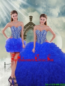 Detachable Most Popular Royal Blue Perfect Quinceanera Dresses with Beading and Ruffles for 2015 Spring