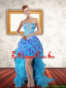 2015 Beautiful Sweetheart High Low Ruffles Dama Dresses in Multi Color