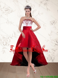 2015 Pretty White and Wine Red High Low Strapless Dama Dresses with Embroidery