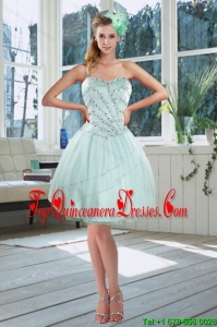 2015 Beautiful Light Blue Sweetheart Short Dama Dresses with Beading