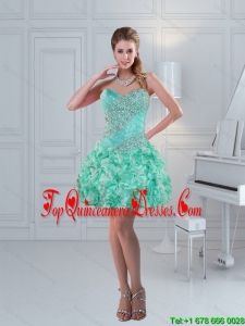 Apple Green Sweetheart Ruffled Beaded Beautiful Dama Dresses for 2015