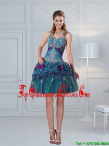 2015 Gorgeous Ball Gown Straps Multi Color Embroidery Dama Dresses with Hand Made Flower