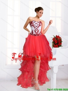 2015 Gorgeous Beautiful Coral Red Dama Dresses with Embroidery and Beading
