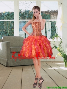 Ball Gown Strapless Multi Color 2015 Gorgeous Dama Dresses with Beading and Ruffles
