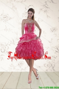 Gorgeous Coral Red Strapless Dama Dresses with Beading and Ruffles
