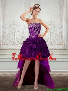 Gorgeous Dark Purple Strapless Dama Dresses with Embroidery and Ruffles