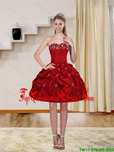 2015 Ball Gown Red Strapless Quinceanera Dama Dresses with Embroidery