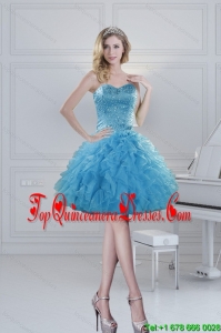 2015 Gorgeous Ball Gown Baby Blue Beading Dama Dresses for Spring