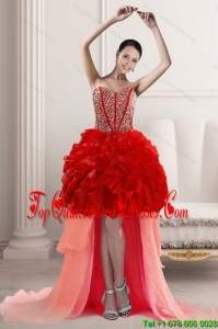 2015 Gorgeous High Low Dama Dresses with Beading and Ruffles