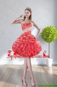 2015 Gorgeous Strapless Watermelon Red Dama Dresses With Appliques and Ruffles