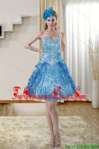 2015 Gorgeous Sweetheart Blue Dama Dresses with Embroidery