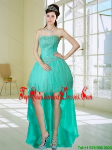 Apple Green Strapess High Low Quinceanera Dama Dresses with Embroidery and Beading