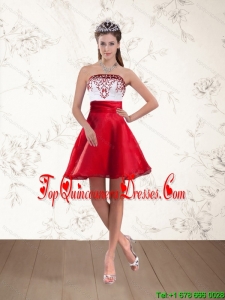 Cheap Strapless White And Wine Red Quinceanera Dama Dresses with Embroidery