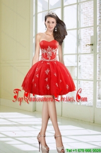 Gorgeous Ball Gown Sweetheart Appliques Red Dama Dresses for 2015
