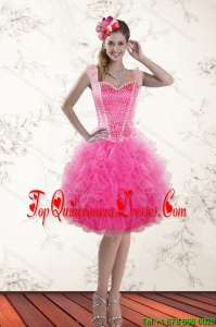 Gorgeous Hot Pink 2015 Straps Dama Dresses with Beading and Ruffles