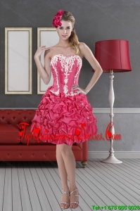 Gorgeous Hot Pink Sweetheart 2015 Pretty Dama Dresses with Pick Ups and Embroidery