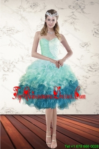 Gorgeous Multi Color Sweetheart Ruffled Dama Dress with Beading