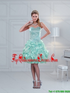 Gorgeous Ruffled Sweetheart Beaded Dama Dresses in Apple Green